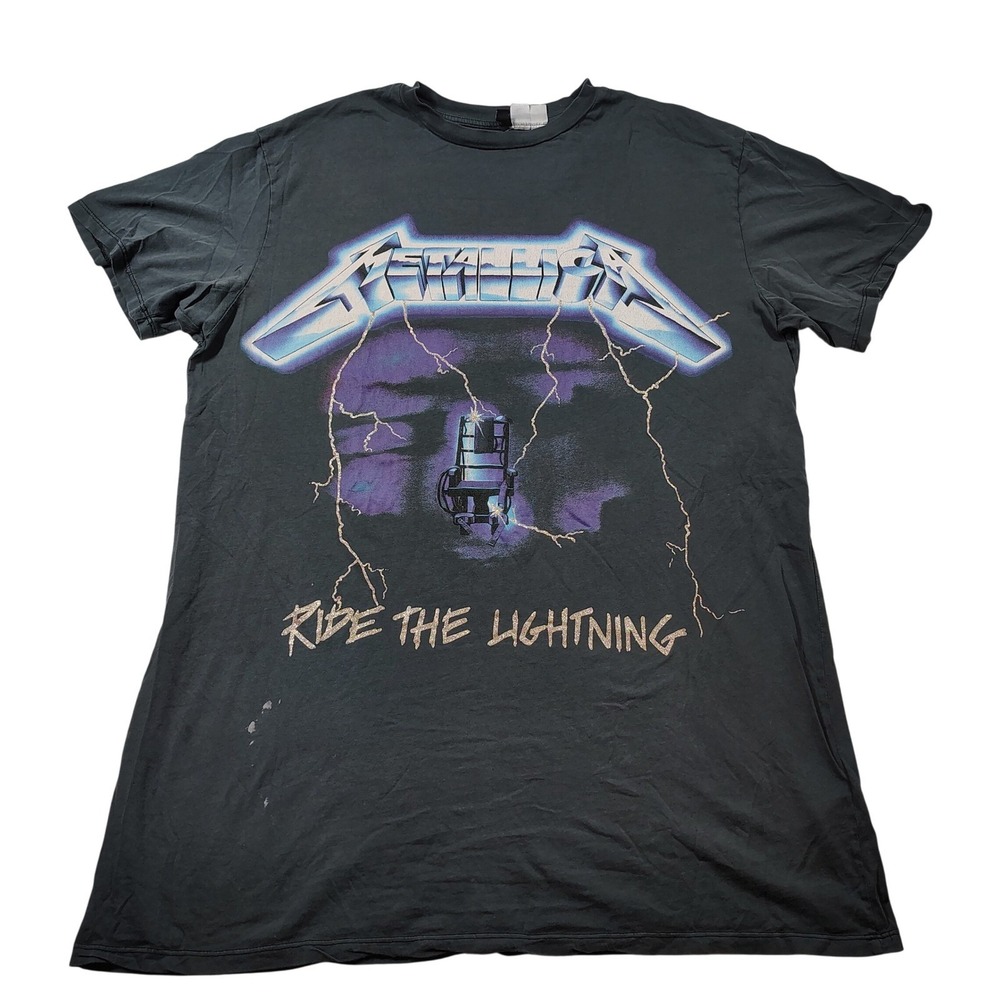 Metallica Ride the Lightning T‎ Shirt Mens Large Black Band Music Concert Tee